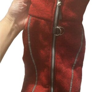 Red Knit Zip-Up Dog Coat with Reflective Trim